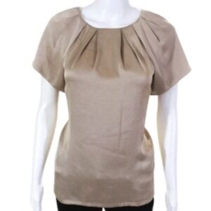 New LAGENCE Pleated Short Sleeve Silk Blend Top Beige Women S